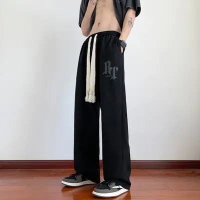 Men's White Loose Straight Pants American Sports Casual