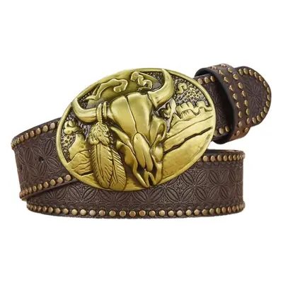 Men's Black Embossed Gold Belt with Rivet Closure