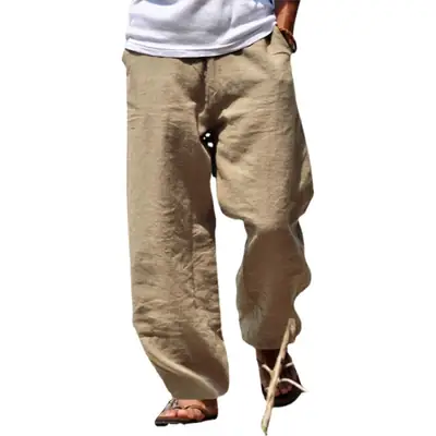 Men's Grey Linen Straight Leg Pants Casual Wear