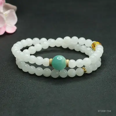Guan Yu White Jade Double Circle Bracelet for Women
