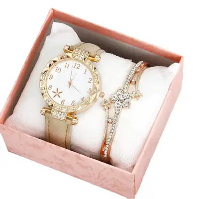 Gold Plated Wristwatch Set for Women Quartz Bracelet Combination