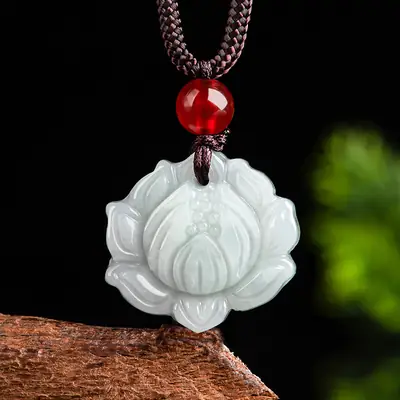 Jade Lotus Pendant White Ice Jade Men Women