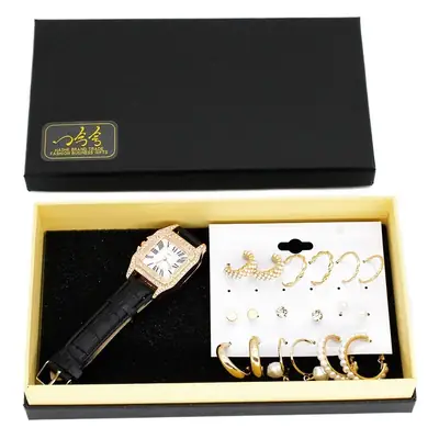 Women's Gold Plated Wristwatch & Earring Set