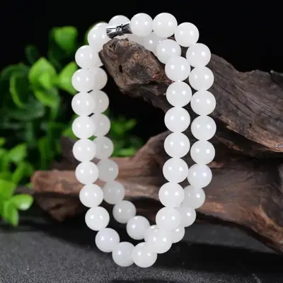 White Jade Round Bead Necklace for Women