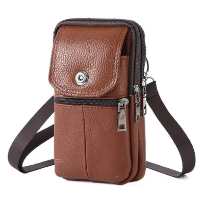 Men's Brown Leather Crossbody Phone Bag with Zipper Compartment