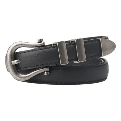 Black Leather Belt with Buckle for Women