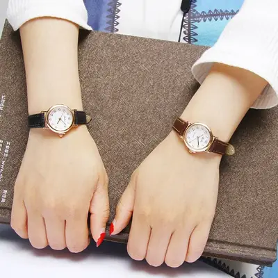 Women's Retro Korean Watch Brown Strap Quartz Small Dial