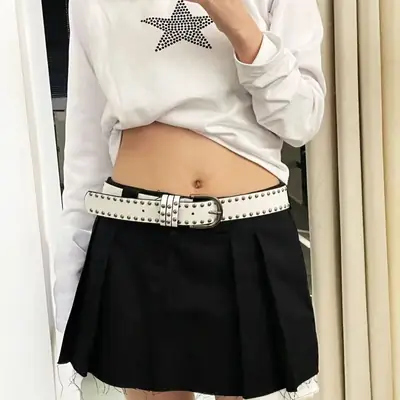 Women's White Rivet Belt with Buckle