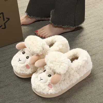 Cotton slippers women's winter home indoor confinement shoes wholesale plush slippers men's warm cotton slippers non-slip platform