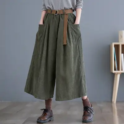 2025 Corduroy Culottes Women Loose Slimming Wide Leg Pants