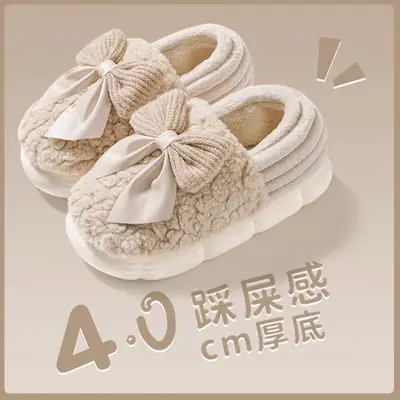 Women's 2026 Winter New Indoor Home Warm Plush Cotton Slippers with Heel Cover for Postpartum Women