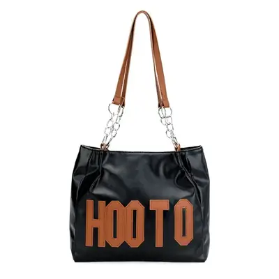 Women's Black Hooto Letter Tote Bag Shoulder Bag
