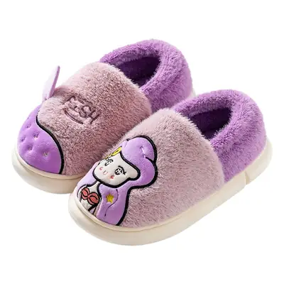 Winter Cute Cartoon Slippers for Kids Women Fleece Lined