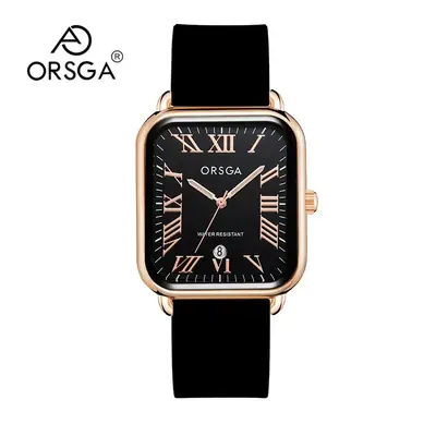 Orsga Women's Rectangular Watch with White Leather Band