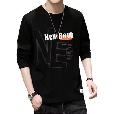 Men's White Long Sleeve T-Shirt with Letter Print
