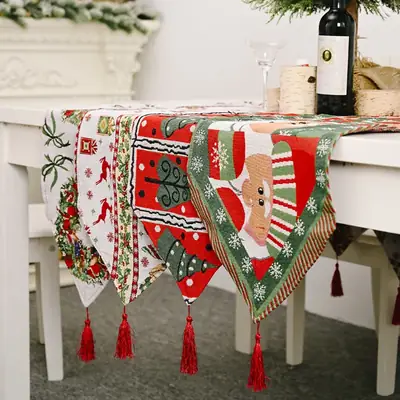 Red Christmas Tablecloth with Tassel Design