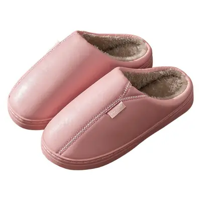 Women Winter Waterproof Cotton Slippers Pu Leather Warm Indoor