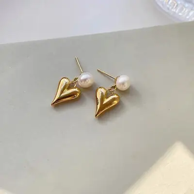 Gilded Love Earrings French Vintage Pearl Ear Studs
