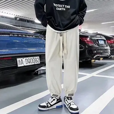 Men's Loose Ankle-Tied Velvet Sweatpants Multi Color