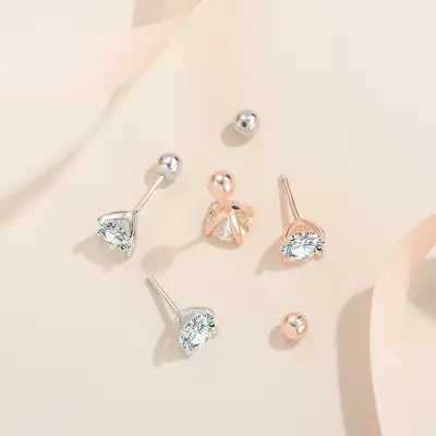 Sterling silver S925 Mossan drill screw earrings simple classic style ear hole D color VVs1 four-claw earrings exquisite