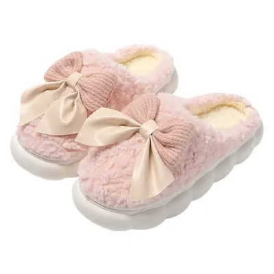 Pink Bow Knot Cotton Winter Slippers Indoor Warm