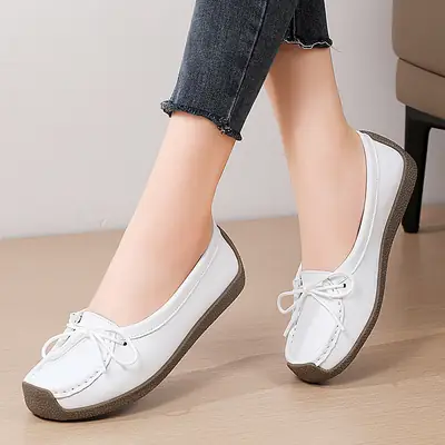 Women's Slip-On Leather Loafers White Large