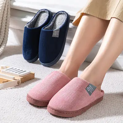 Cotton slippers women's autumn and winter couple home slippers indoor confinement shoes warm cotton shoes non-slip cotton slippers men's autumn and winter