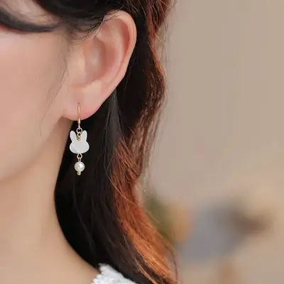 Sweet Cute Rabbit Pearl Earrings for Women
