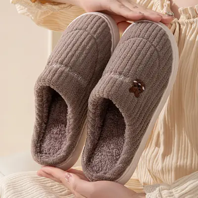 Cotton slippers women's autumn and winter couple home slippers indoor confinement shoes warm cotton shoes non-slip cotton slippers men's winter