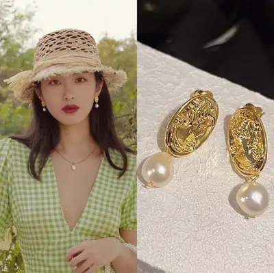 Vintage Baroque Pearl Earrings Gold Plated