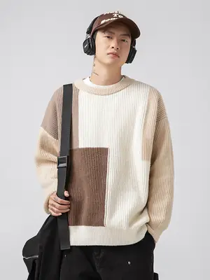 Men Heavy Knit Ribbed Sweater Japanese Style Loose Fit