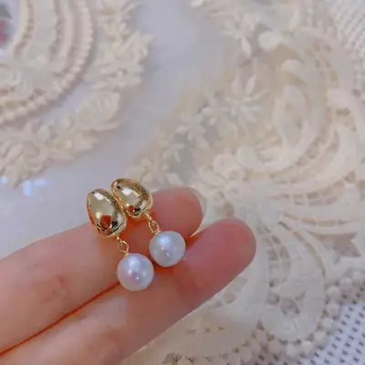 Copper Gold Pearl Earrings for Women