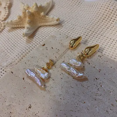 Natural Baroque Pearl Earrings Asymmetric Women