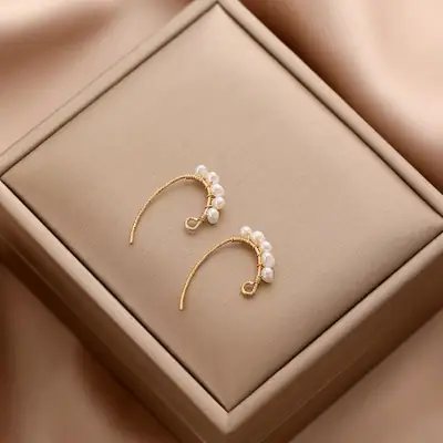 14K Gold Pearl Earrings for Women Elegant All-Match