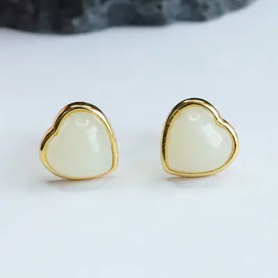 Guan Yu S925 Silver Inlaid White Jade Earrings