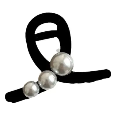 Black Pearl Flocking Hair Clip for Women Medium Size