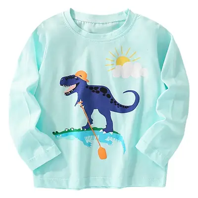 European American Boys Dinosaur Print Long Sleeve T-Shirt Pure Cotton Autumn 2023