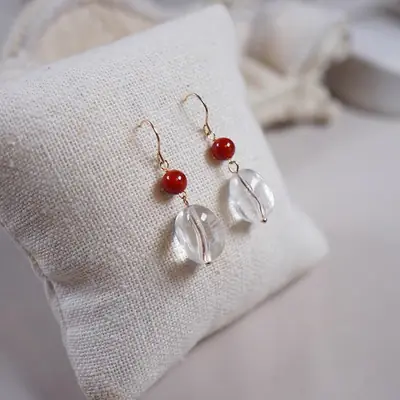Retro Crystal Earrings with Red Stone & Gold Plated