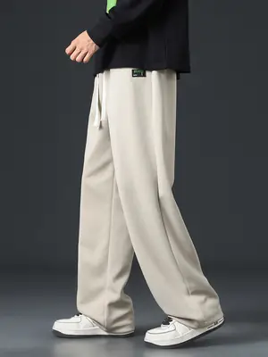 Men's Grey Wide Leg Sweatpants with White Sneakers
