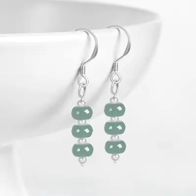 S925 Silver Jade Blue Water Beads Earrings for Women