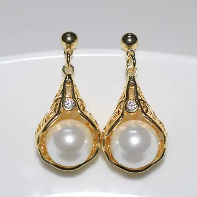 Natural Pearl Bird's Nest Earrings Gold Plated 925 Silver