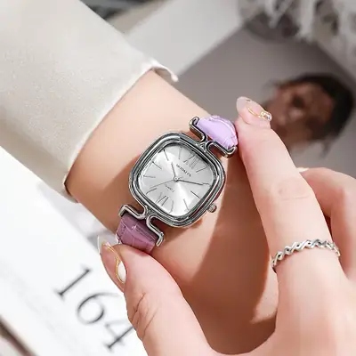Elegant Green Strap Women's Watch with Square Dial