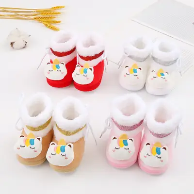 Newborn Fleece Lined Cartoon Baby Shoes Pink 0-1Yr