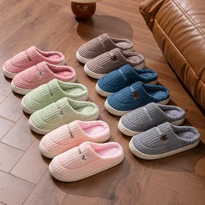 Cotton slippers women's autumn and winter couple home slippers indoor confinement shoes warm cotton shoes non-slip cotton slippers men's winter