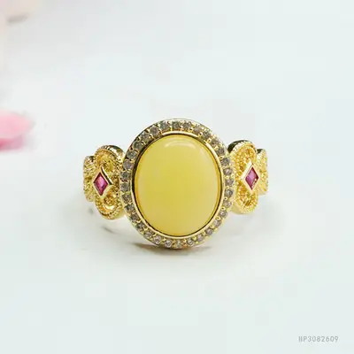 Yellow Honey Amber Ring for Women Vintage Design