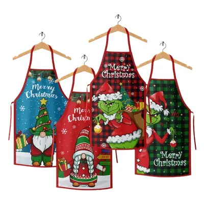 Christmas Grinch Santa Kitchen Apron Plaid Checkered