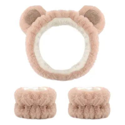 Plush Bear Ears Wrist Strap Face Wash Hair Band Set