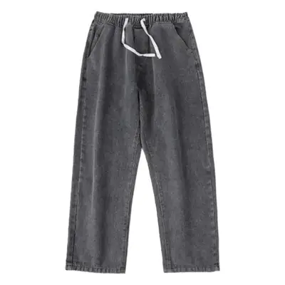 Men's Loose Straight Denim Jeans Elastic Waist Wide Leg
