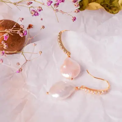 14K Gold Pearl Earrings Set for Women