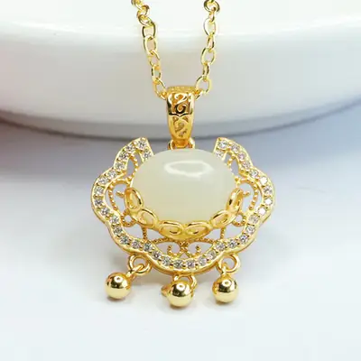 Guan Yu Pendant with Hetian Jade & Ruyi Lock Necklace for Women